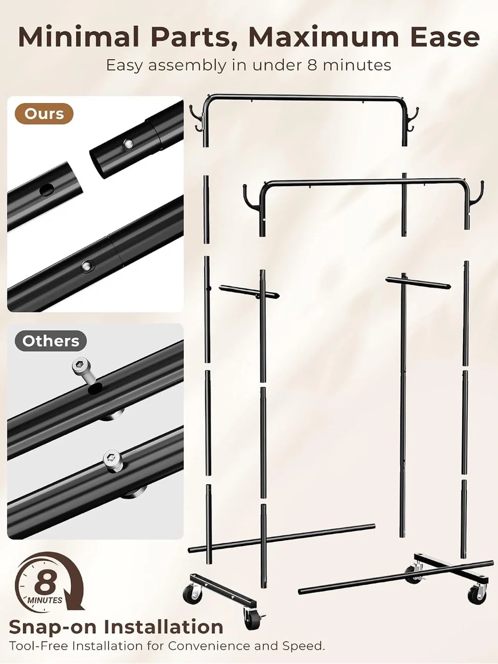 Adjustable Double Garment Rack in Black - Home Storage & Organization